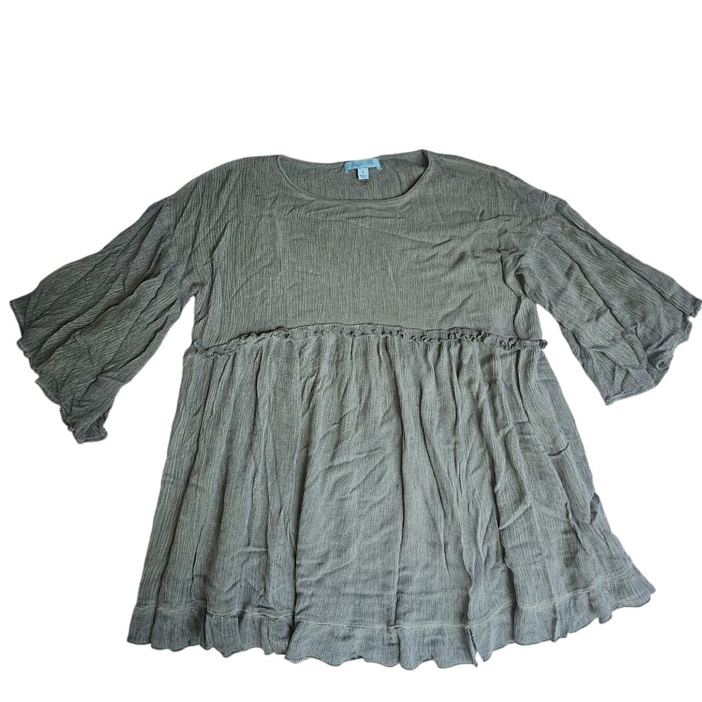 She + Sky Women Size S Gray Babydoll Type Top Shirt  Gray Boho